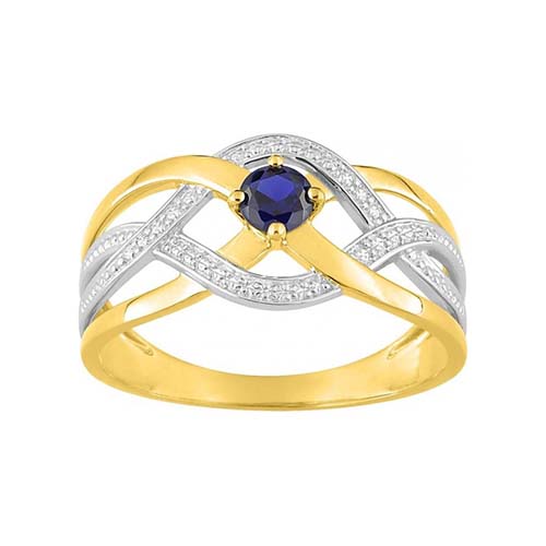 Bague or jaune et or blanc avec diamants et saphir